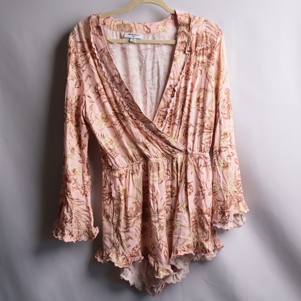 Agua Bendita x Target Pink Floral Ruffle Long Sleeve Romper M‎ Beach Boho Resort
